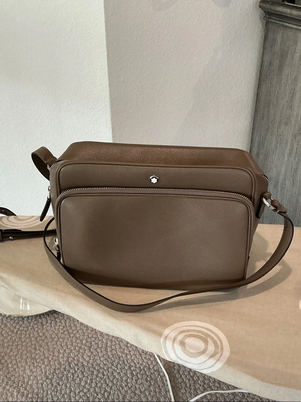 Mont Blanc Taupe Brown Satorial Leather Messenger Bag